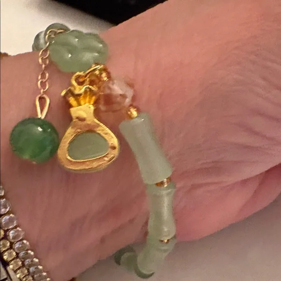 New Green Agate Bamboo Bracelet Gift Pouch